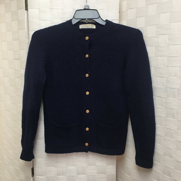 Vintage Braemar intl. scottish shetland navy wool cardigan sweater size 36 small - Picture 1 of 14